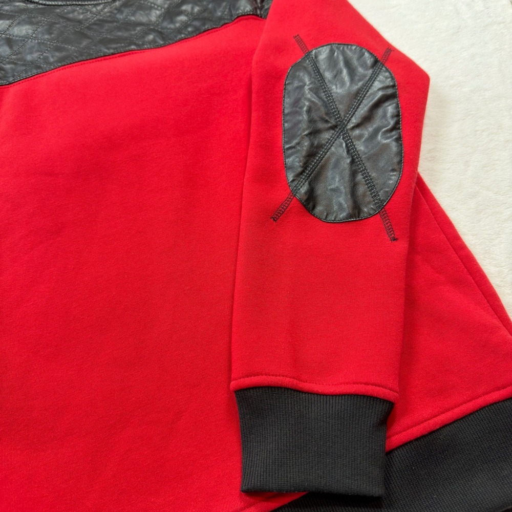 Southpole Sweatshirt Boys XL Red‎ Black Quilted Faux Leather Accents Excellent - Picture 8 of 10
